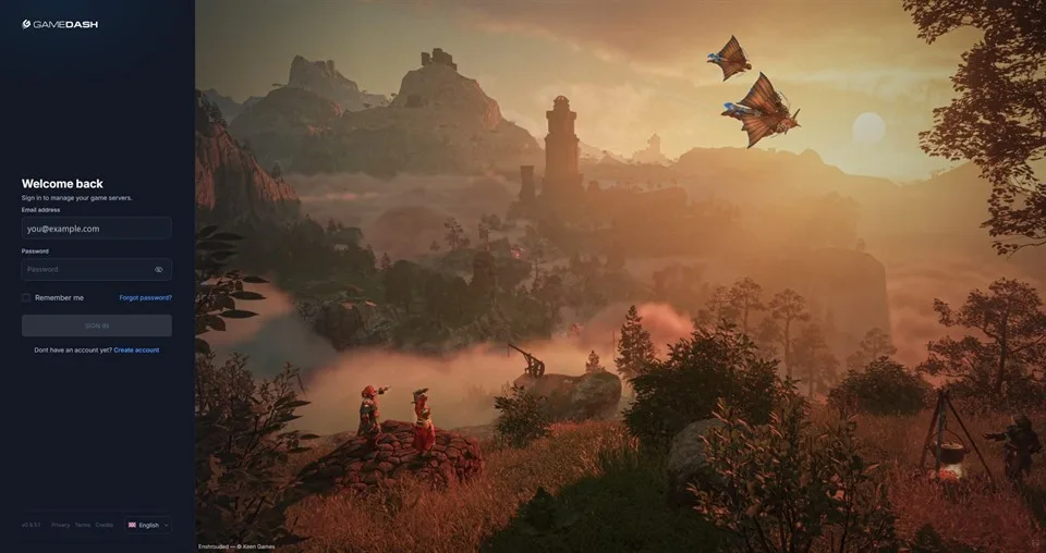 The GameDash sign-in page
